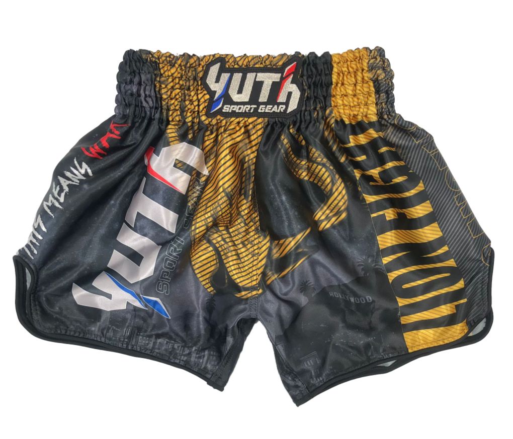 Yuth Sport Gear Muay Thai Shorts Lion Fight Black Yellow Yuth Sport Gear