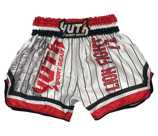 Yuth Sport Gear Muay Thai Shorts Lion Fight White Red